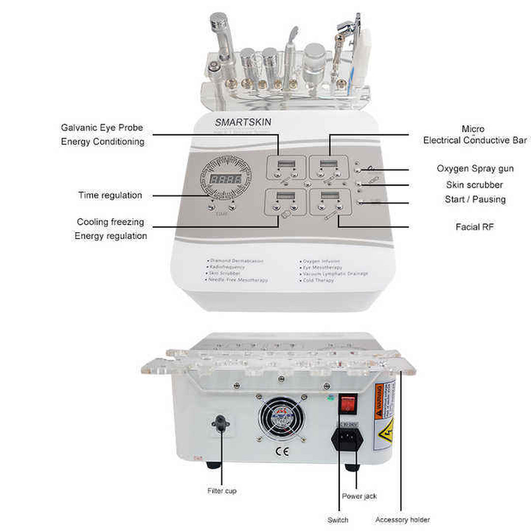 Professional 8 in 1 Diamond Microdermabrasion Machine High Frequency Skin Peeling & Vacuum Spray Skin Aanlyzer