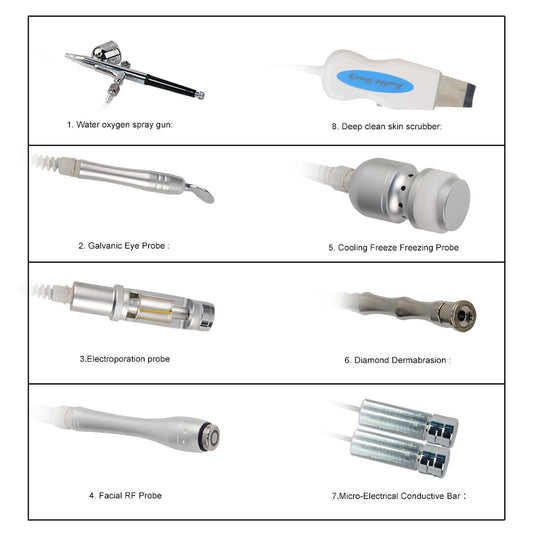 Professional 8 in 1 Diamond Microdermabrasion Machine High Frequency Skin Peeling & Vacuum Spray Skin Aanlyzer