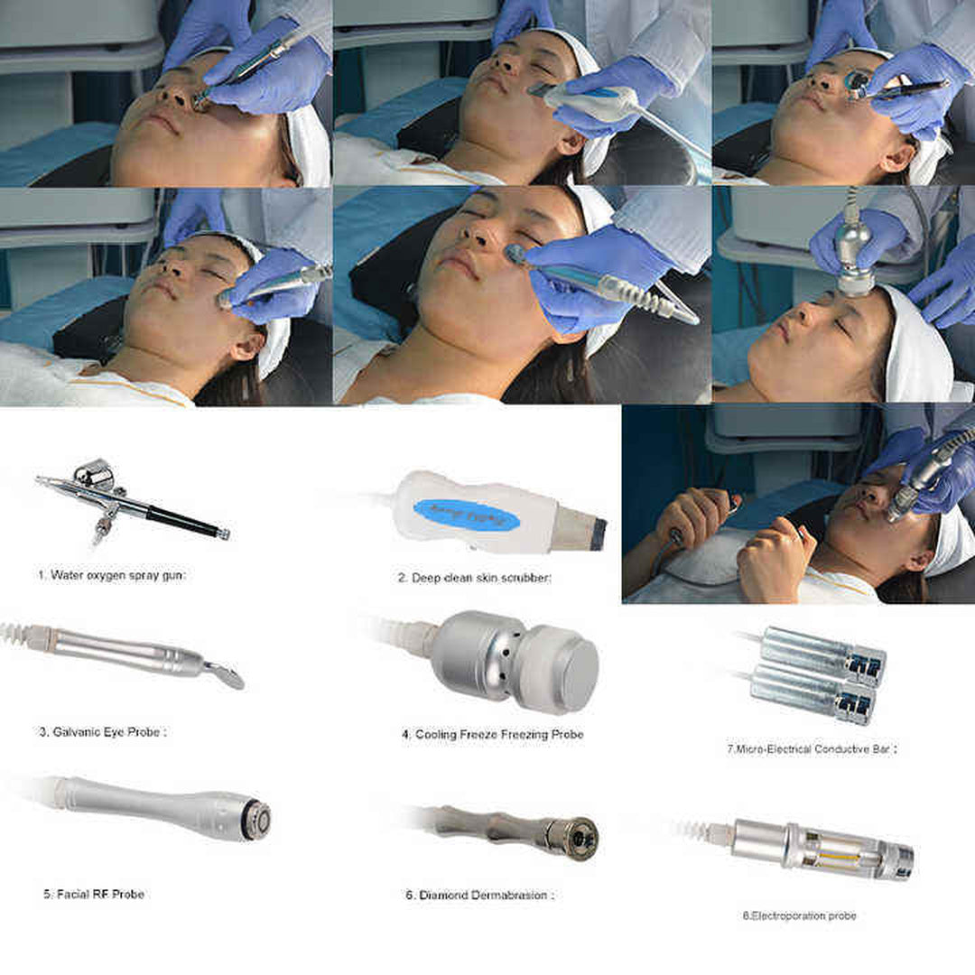 Professional 8 in 1 Diamond Microdermabrasion Machine High Frequency Skin Peeling & Vacuum Spray Skin Aanlyzer