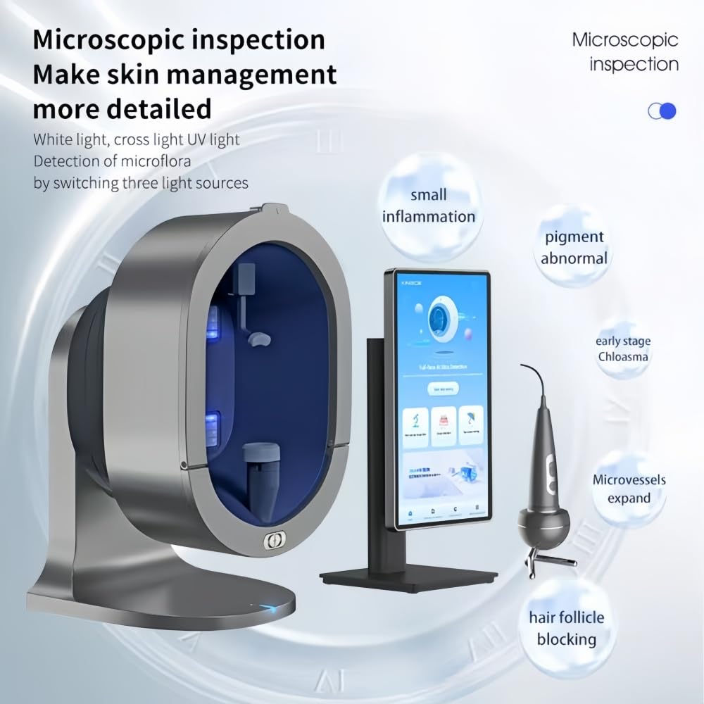 AI Skin Analyzer Device for Face & Scalp – Multi-Light Detection for Acne, Aging, Pigmentation, Sensitivity, UV & Microflora Analysis, Sleep & Weight Reports, Gray, Home & Professional Use (Grey)
