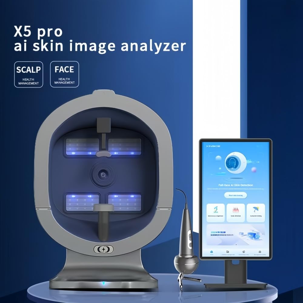 AI Skin Analyzer Device for Face & Scalp – Multi-Light Detection for Acne, Aging, Pigmentation, Sensitivity, UV & Microflora Analysis, Sleep & Weight Reports, Gray, Home & Professional Use (Grey) image 0