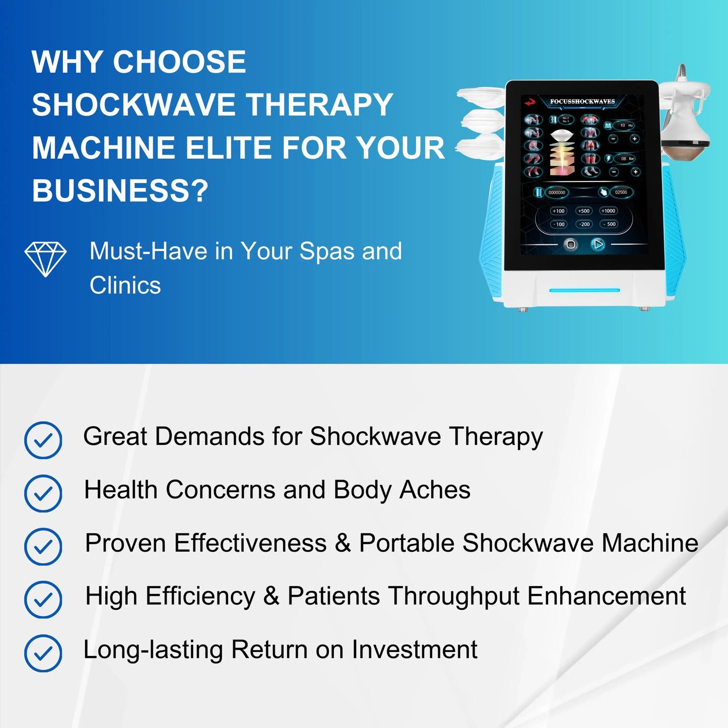 ESWT Focused Shockwave for Pain Relief Physiotherapy Focus Shockwave Machine