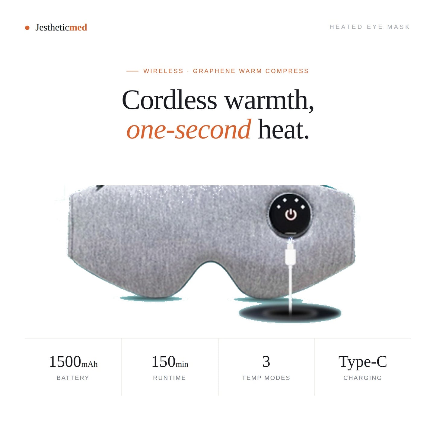 Wireless Steam Eye Mask USB Rechargeable | Graphene Heated Eye Wrap  for Sleep, Stress & Eye Fatigue Relief | Hot Compress Ey
