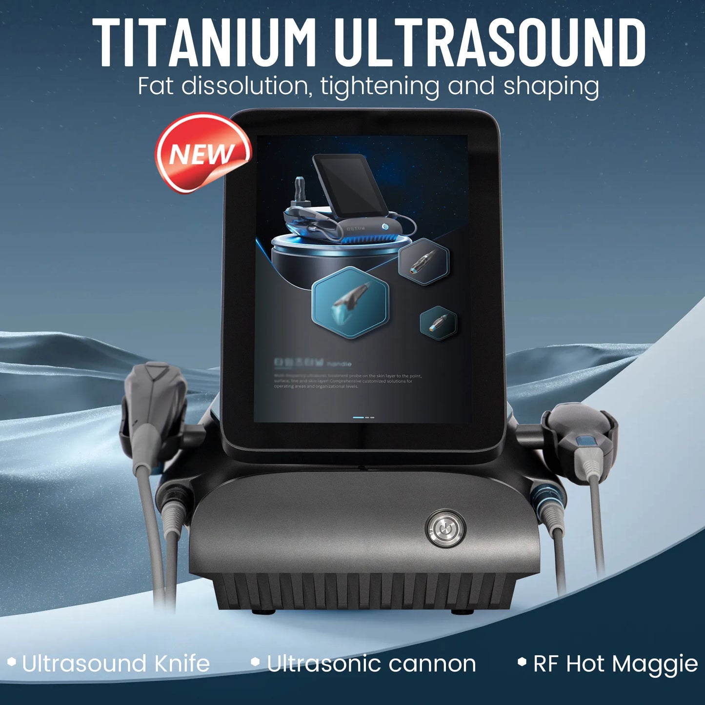 3-in-1 Titanium HIFU Ultrasonic RF Anti-Aging Machine with 3 Handles for Face and Body Lifting - Salon and Home Use